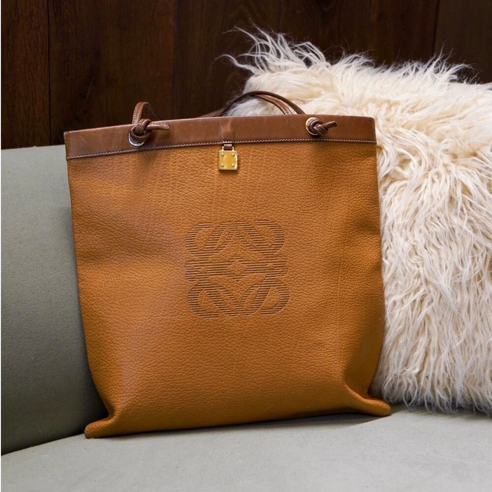 Loewe Anagram Brown Leather Tote Shoulder Bag Gold Hardware
